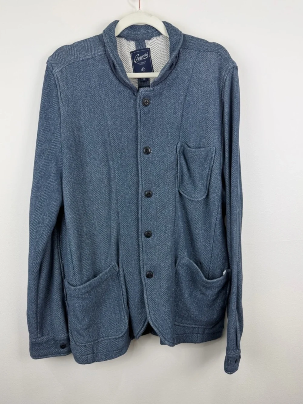 Grayers Blue Herringbone Swacket Knit Jacket Button Front Cotton L